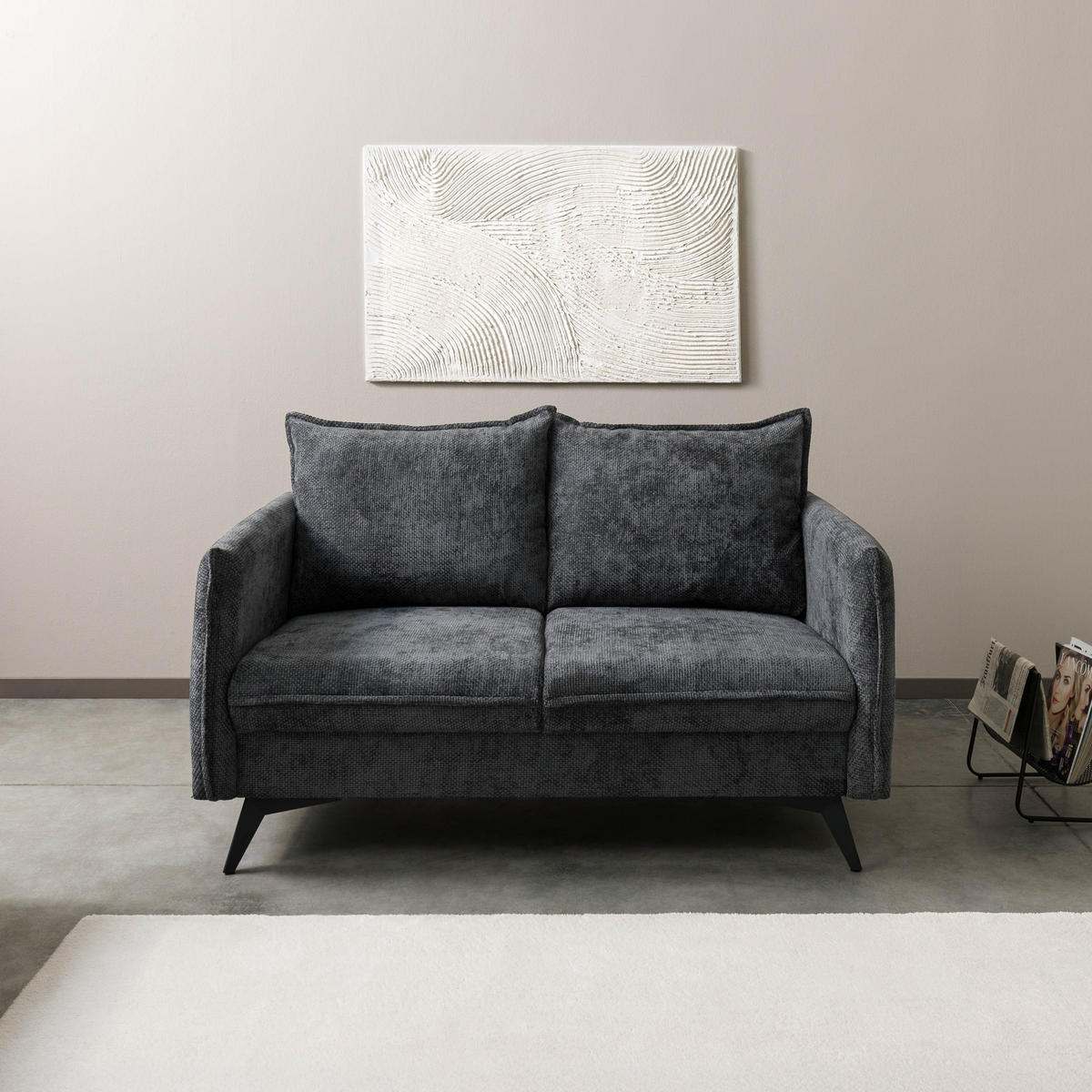 SOFA 2-Sitzer Chenille 138x100x86 anthrazit OLIVIA - Anthrazit, Kunststoff (138/86/100cm) - Massivmoebel24