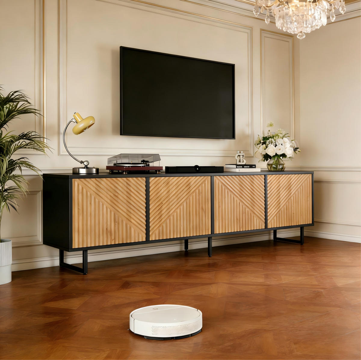 TV-ELEMENT mit 4 Türen 180 x 40 x 50 cm Naturholz Schwarz - Braun, Holzwerkstoff (40/50/180cm) - Beauniv