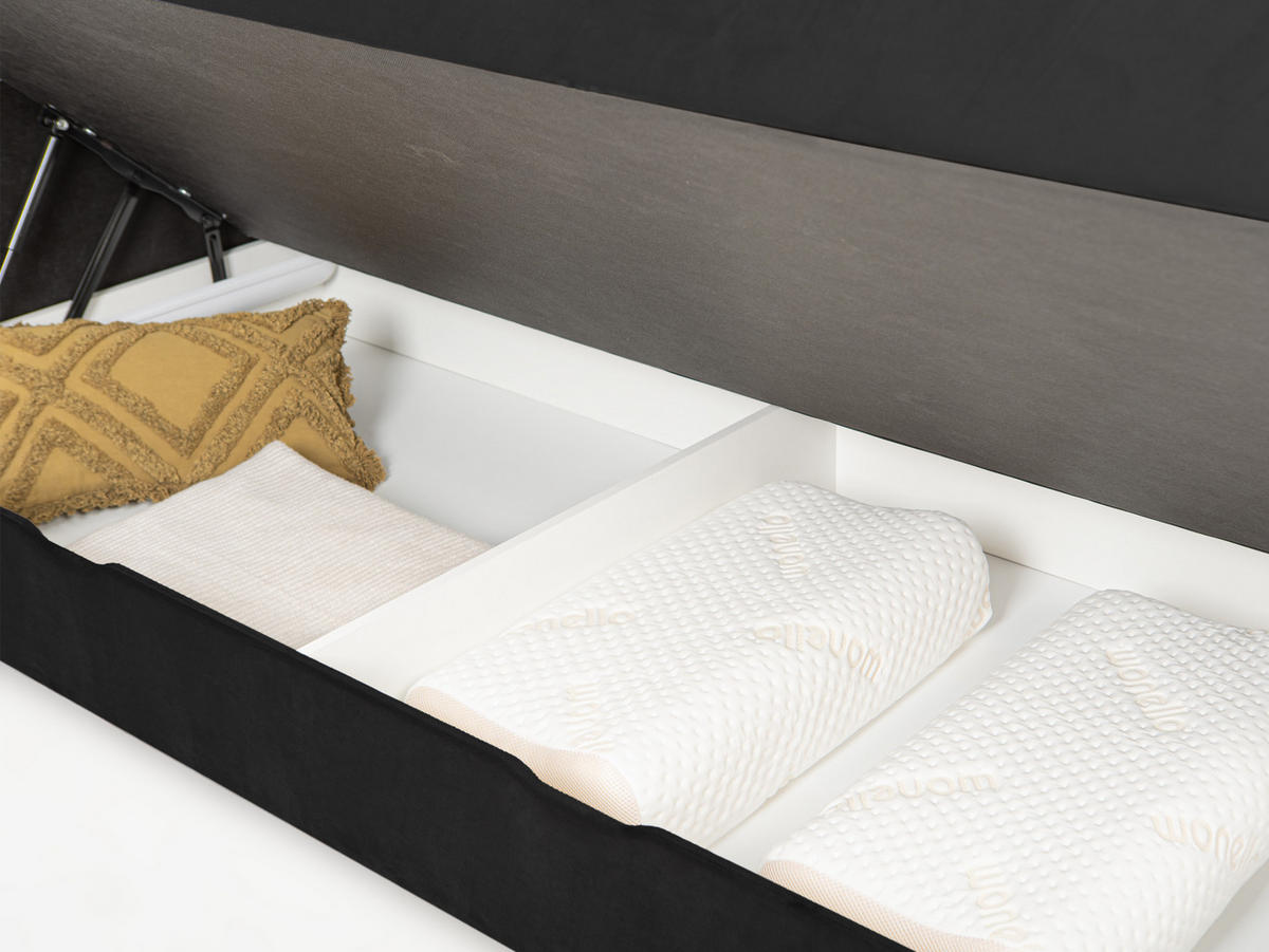 BOXSPRINGBETT Montreal schwarz 180/200 cm H2/H3 Samt - Schwarz, Textil (180/200cm) - wonello