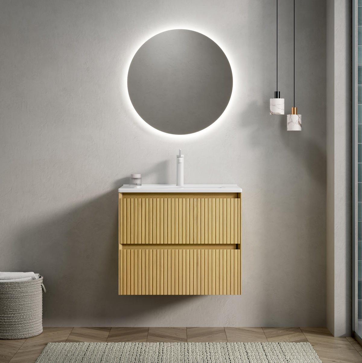 WASCHTISCH mit Unterschrank 2 Schubladen Golden Oak/White - Weiß, Holz (39/51.5/61cm) - Beauniv