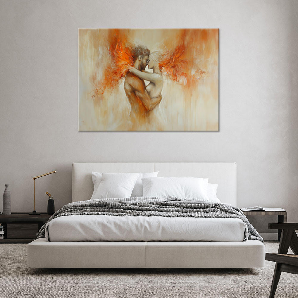 WANDBILD love act lovers beige - Orange, Textil (100/70cm) - Feeby