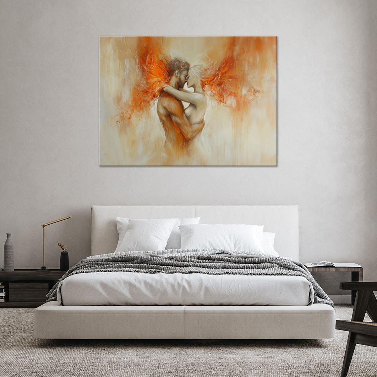 WANDBILD love act lovers beige - Orange, Textil (100/70cm) - Feeby