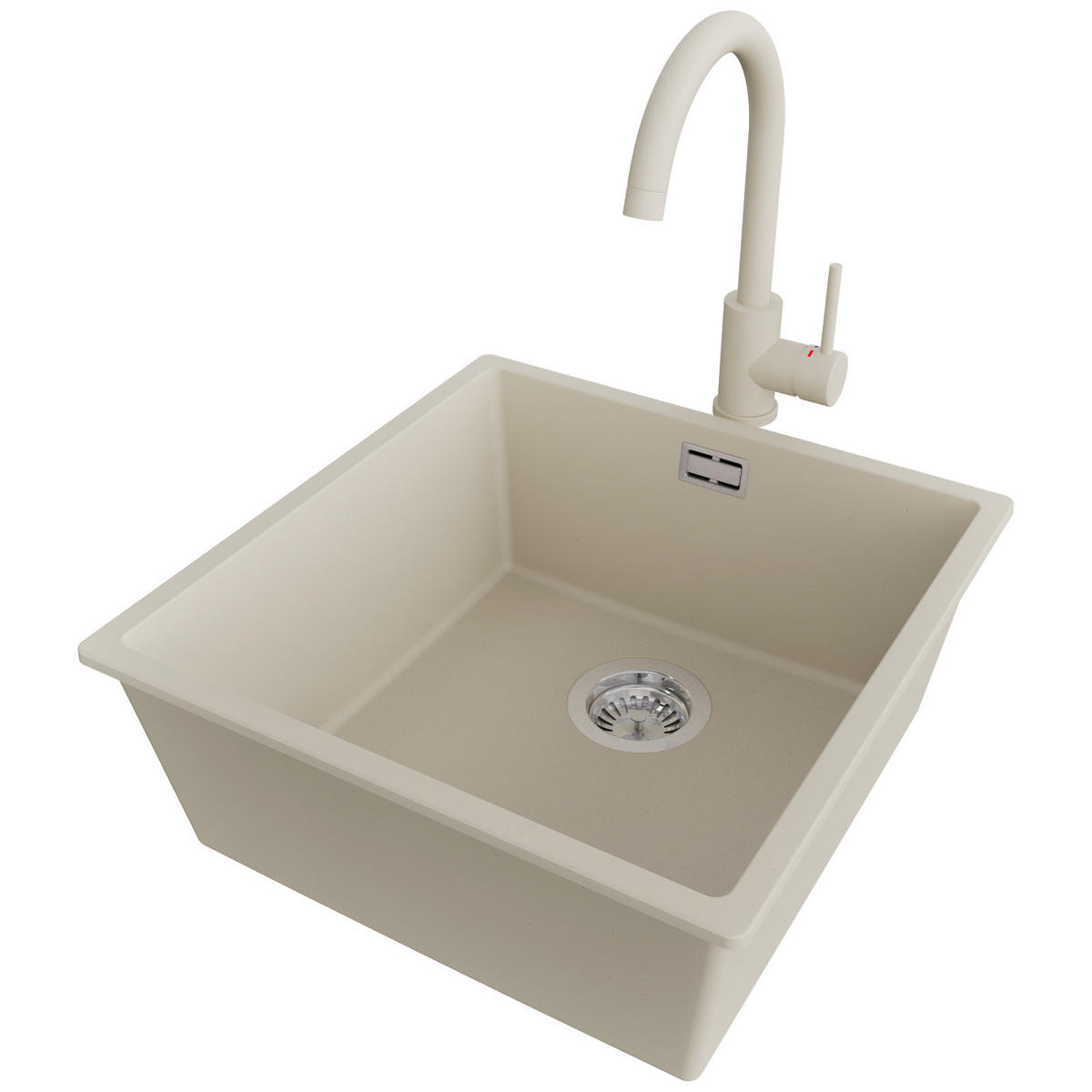 GRANITSPÜLE London Slim, 2-er set Beige 46/47 cm 1 Becken + Küchenarmatur 32/20 cm + Ablauf-Set ab 50er Unterschrank - Chromfarben/Beige, Kunststoff (46/20/47cm) - Primagran