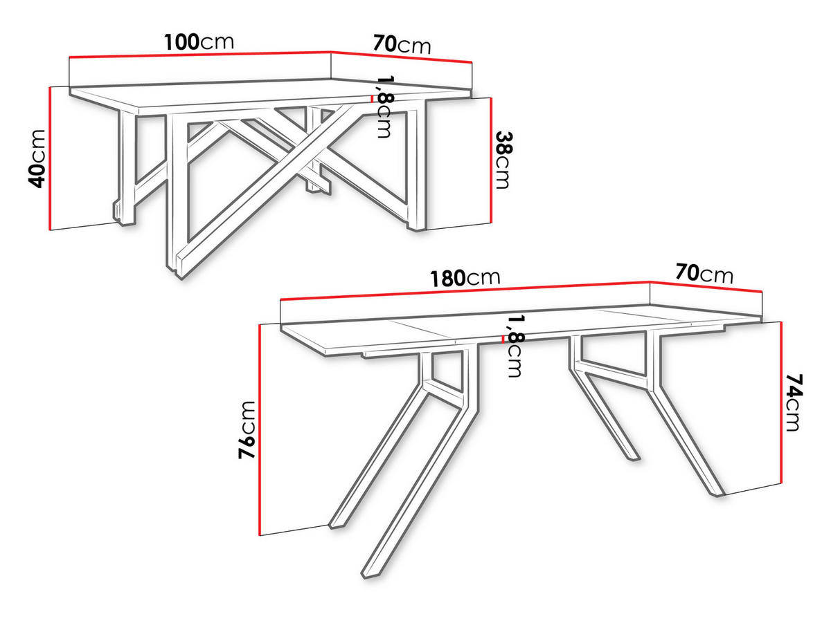 2-IN-1 COUCHTISCH UND ESSTISCH Xena Bis - Schwarz/Weiß, Holzwerkstoff/Metall (70/100/45cm) - MIRJAN24