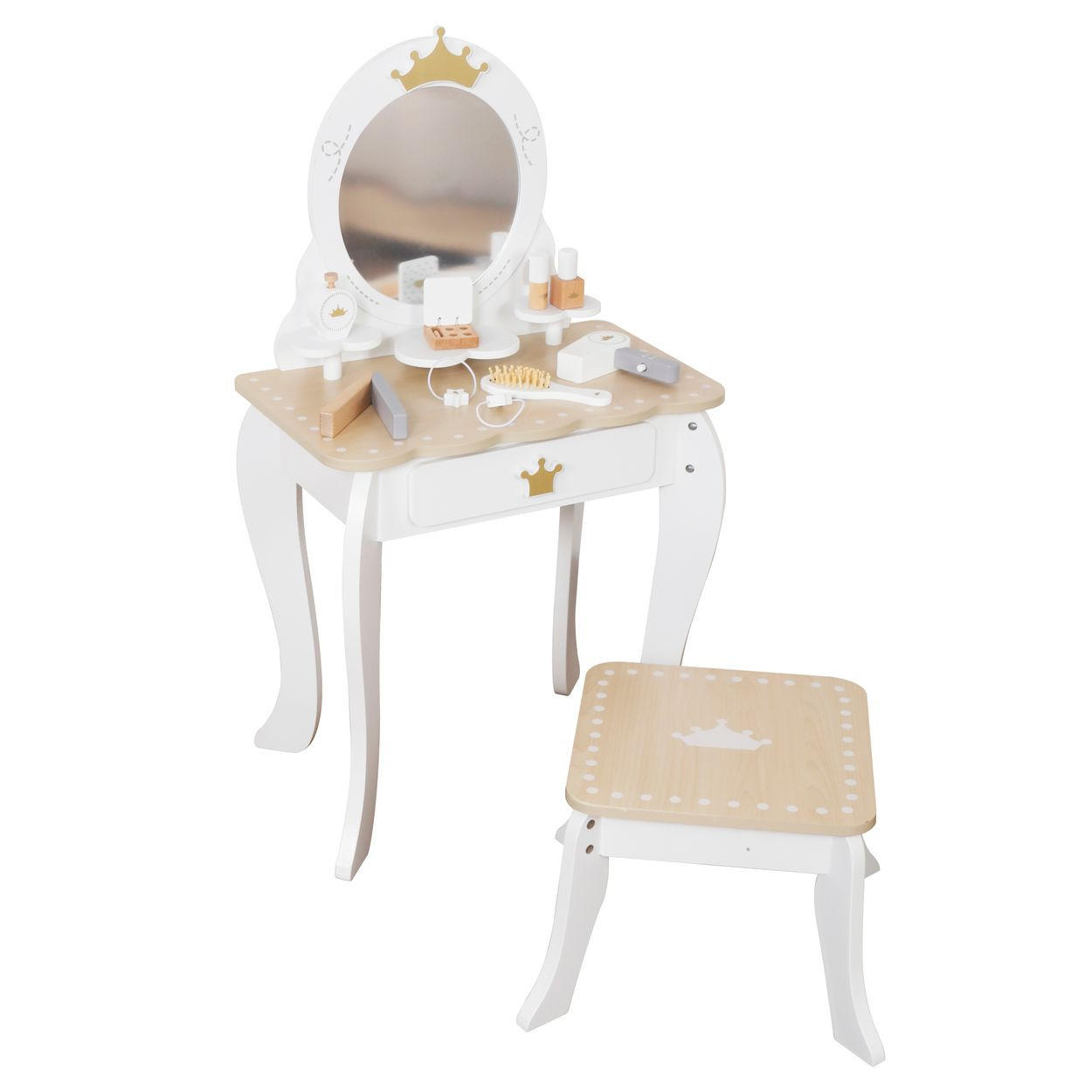 SPIELZEUG Schminktisch W08H206 weiß Holz, Spiegel, Bürste, Föhn, Haargummis, Zubehör, Kinderzimmer - Weiß, Holz (29/86/48cm) - Moni