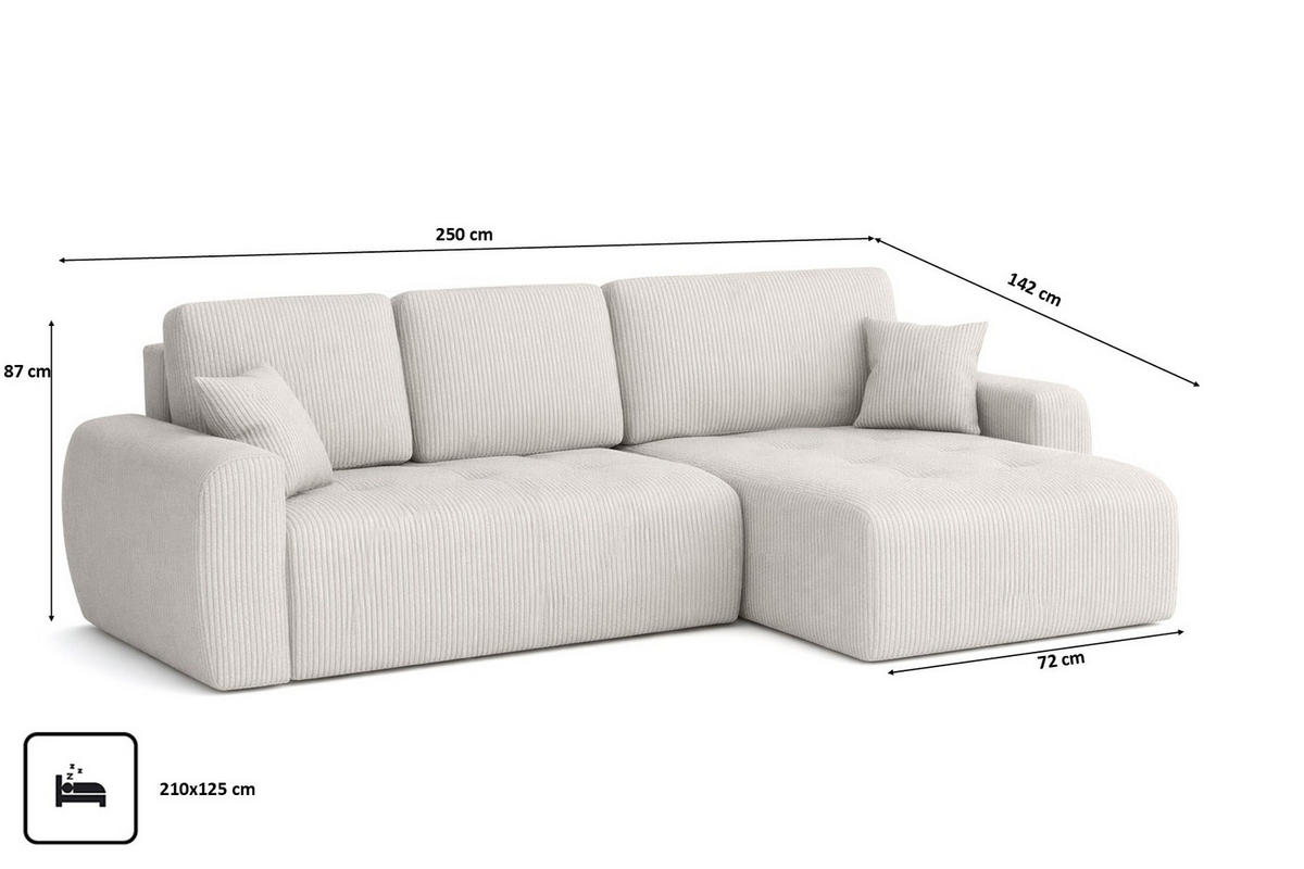 ECKSOFA Mit Schlaffunktion Und Bettkasten L-Form Ivo L, Cordstoff Poso, Beige, Rechts - Beige, Holz (250/142cm) - Kaiser Möbel
