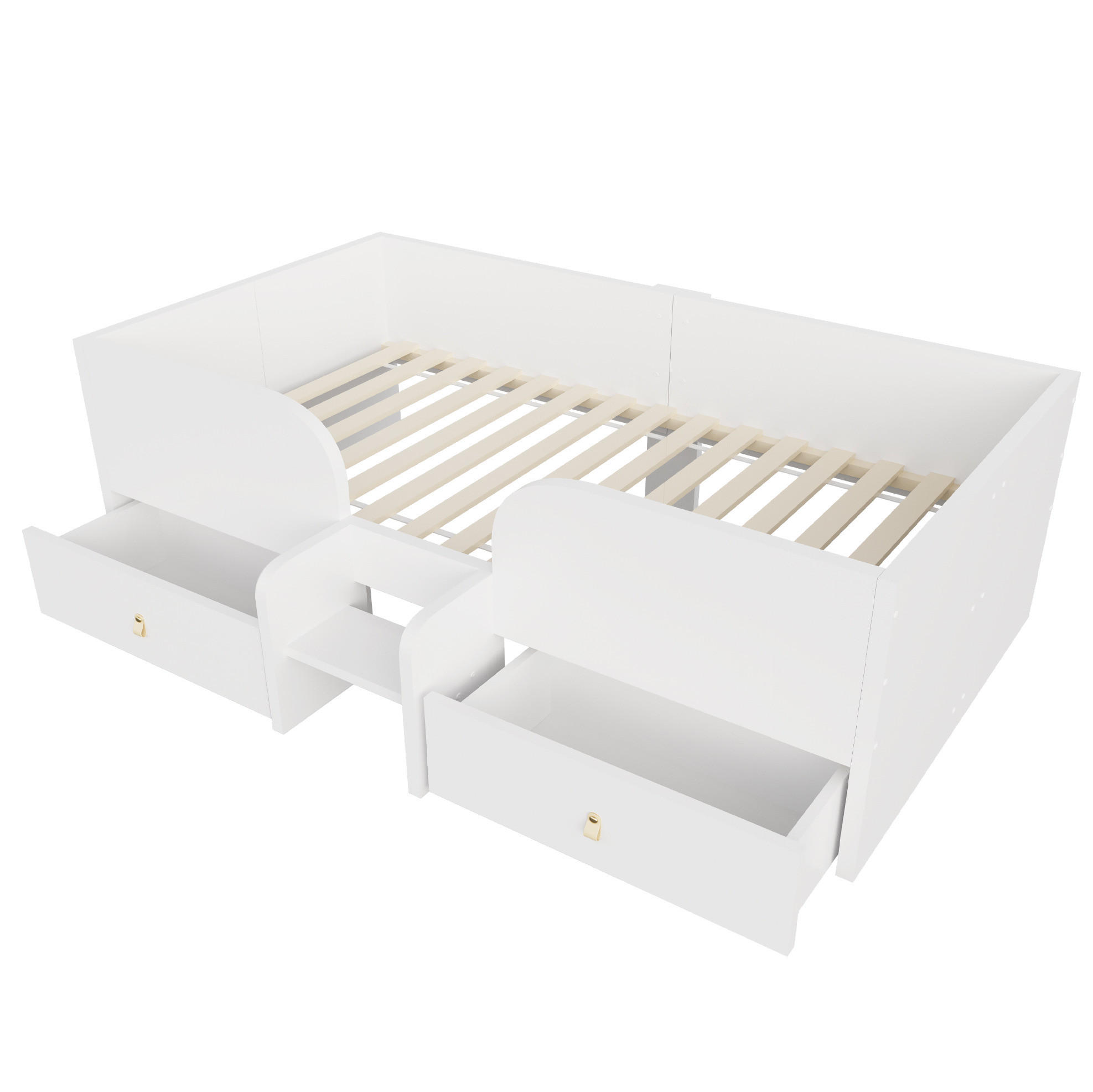 KINDERBETT aus Sperrholz und MDF 90x200 cm Weiß mit Schubladen und Sicherheitsleiter - Weiß, Holzwerkstoff (90/200cm) - Modfu