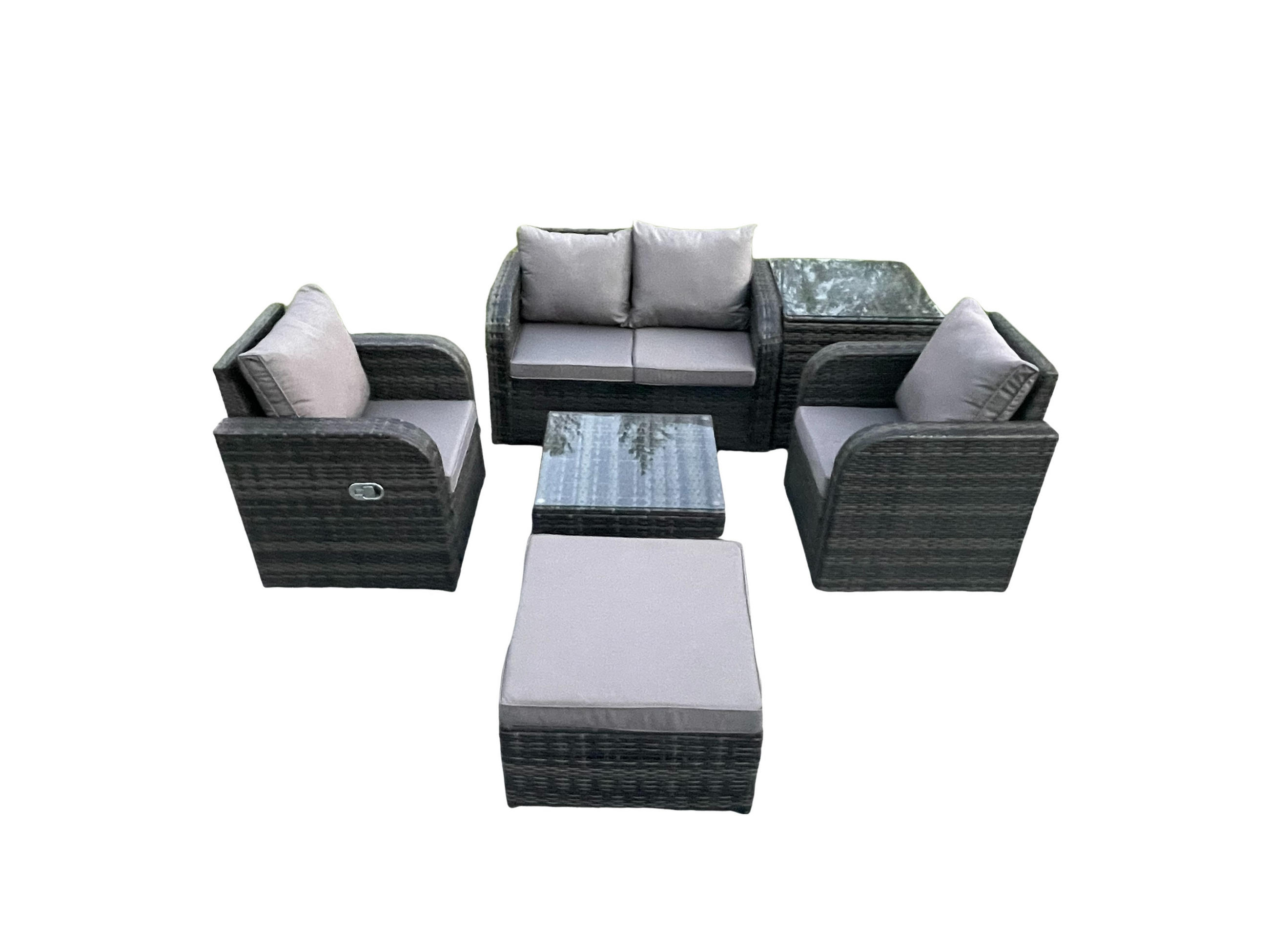 LOUNGESOFA-SET Polyrattan Dunkelgrau 5-Sitzer - Dunkelgrau, Metall - Fimous