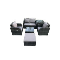 LOUNGESOFA-SET Polyrattan Dunkelgrau 5-Sitzer - Dunkelgrau, Metall - Fimous