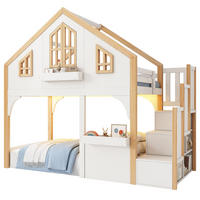 HOCHBETT aus Kiefer 90x200 cm Weiß mit LED, Stauraumtreppe und Fensterdetail - Weiß, Holzwerkstoff (90/200cm) - Modfu