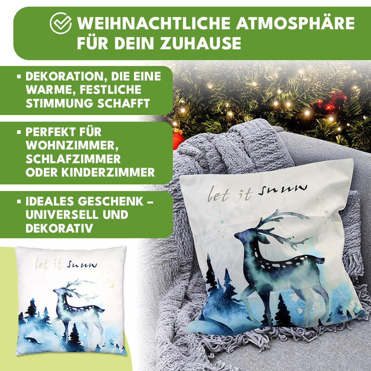 KISSENBEZUG Weihnachts Dekokissenbezug 44x44cm - Weiß Hochglanz, Textil (45/45cm) - KRUMAD