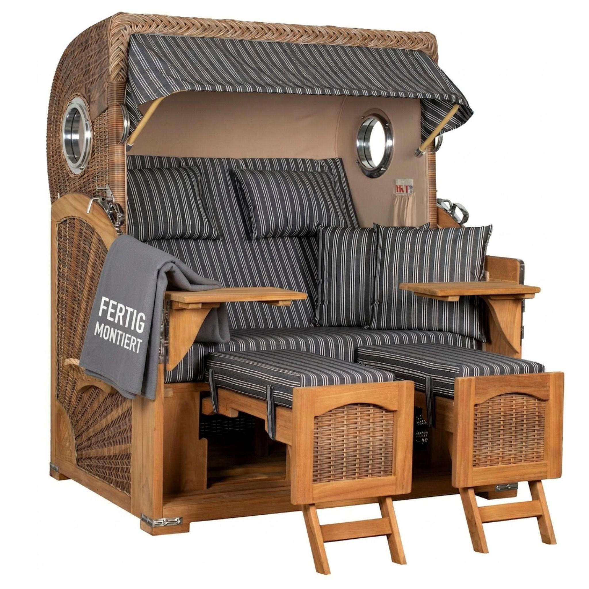 STRANDKORB XXL Düne Grande Teak Banana - Braun/Grau, Metall (142/170/95cm) - Mr. Deko