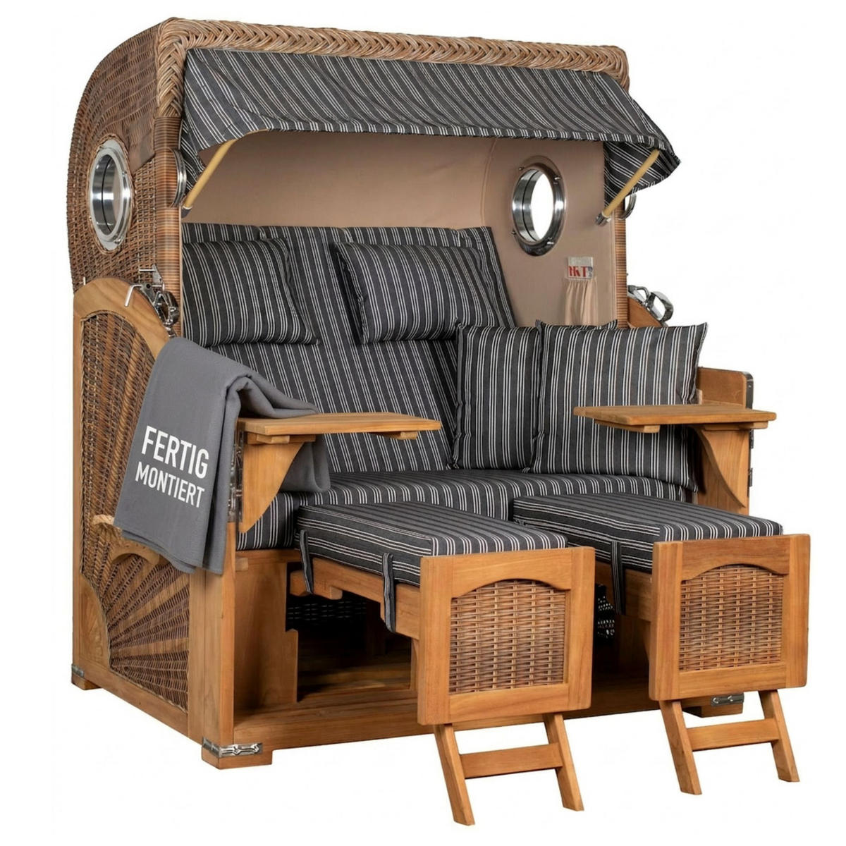 STRANDKORB XXL Düne Grande Teak Banana - Braun/Grau, Metall (142/170/95cm) - Mr. Deko