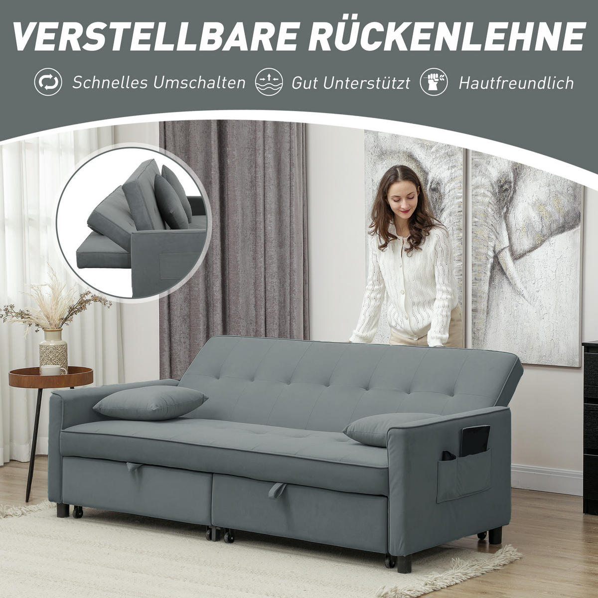 2-SITZER Sofa Grau 196.0/90.0/89.0 cm - Grau, Textil (90/89/196cm)