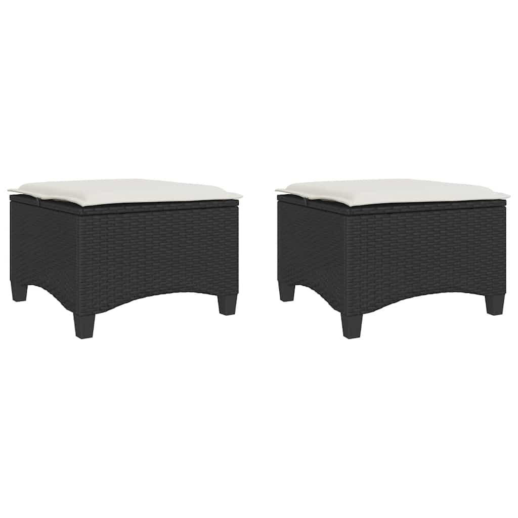 GARTENHOCKER Mit Kissen 2 Stk. Schwarz 55/55/36 Cm Poly Rattan - Creme, Kunststoff (55/36/55cm) - vidaXL