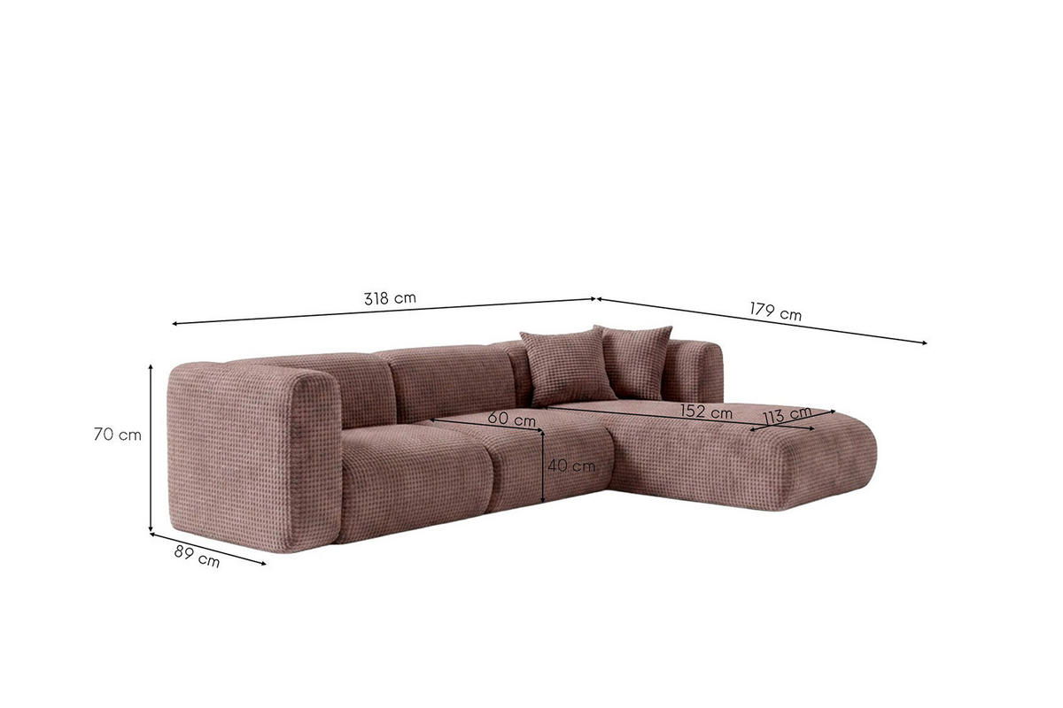 ECKSOFA L-Form, Chenille-Stoff Cremona, Taupe, Rechts, GRETA - Taupe, Holz (318/179cm) - Kaiser Möbel