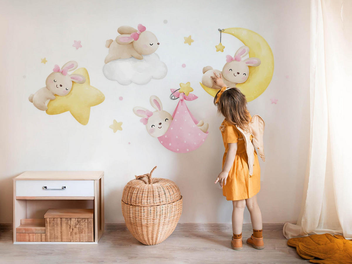 WANDAUFKLEBER 80x118cm - Hasen am Himmel - Multicolor, Kunststoff (80/118/0.1cm) - Wallfluent