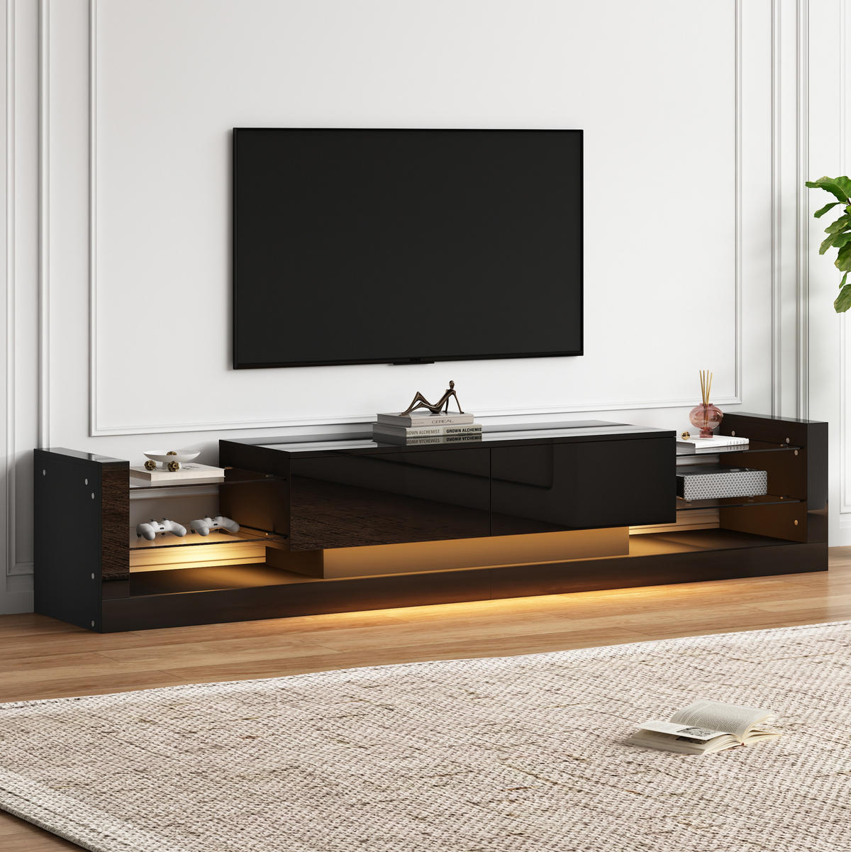 TV-ELEMENT mit LED 181 cm Hochglanz Schwarz - Schwarz, Holzwerkstoff (38/38/181cm) - Beauniv