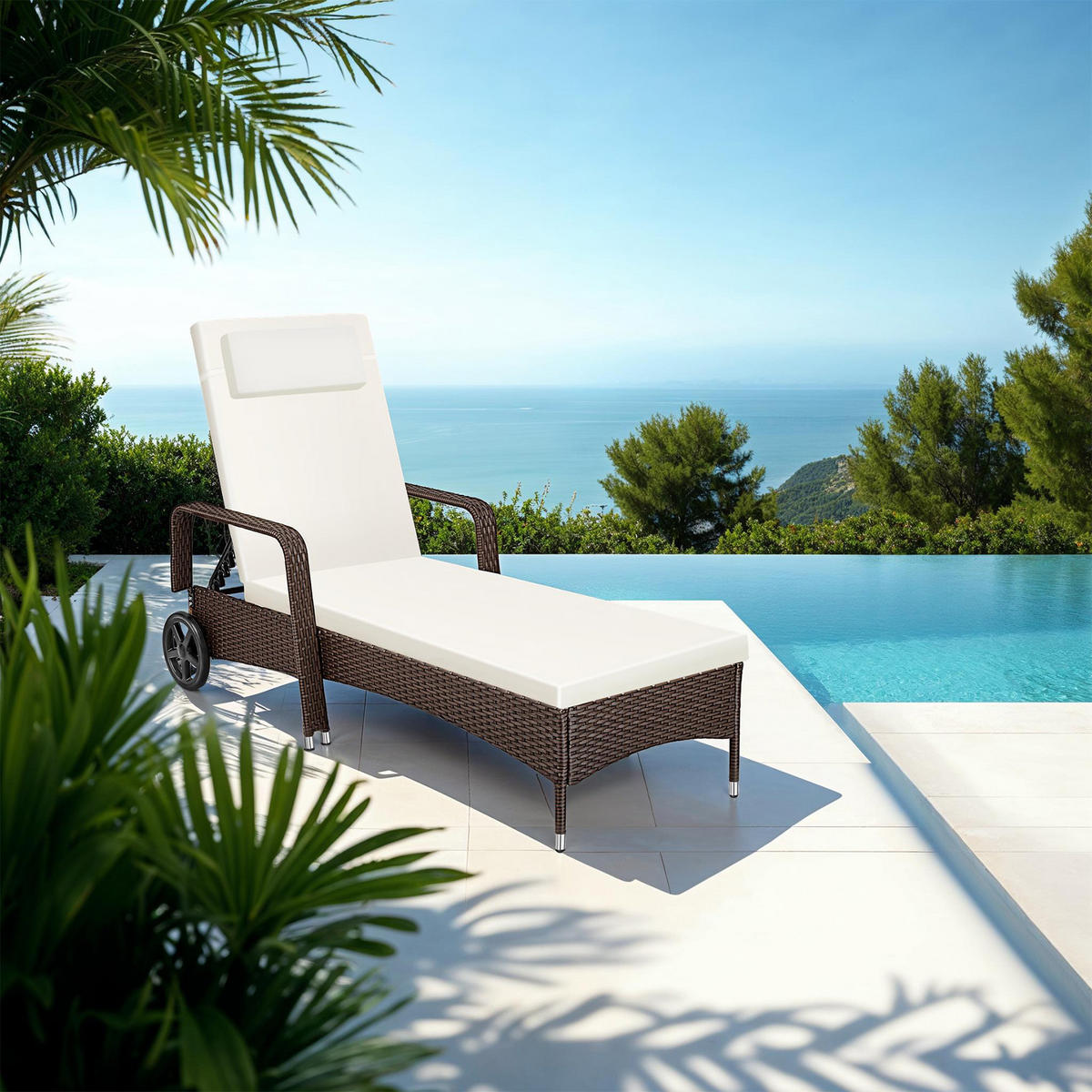 RATTAN-SONNENLIEGE, 200 x 70 x 33 cm, braun gemischt - Braun, Kunststoff (70/33/200cm) - tectake