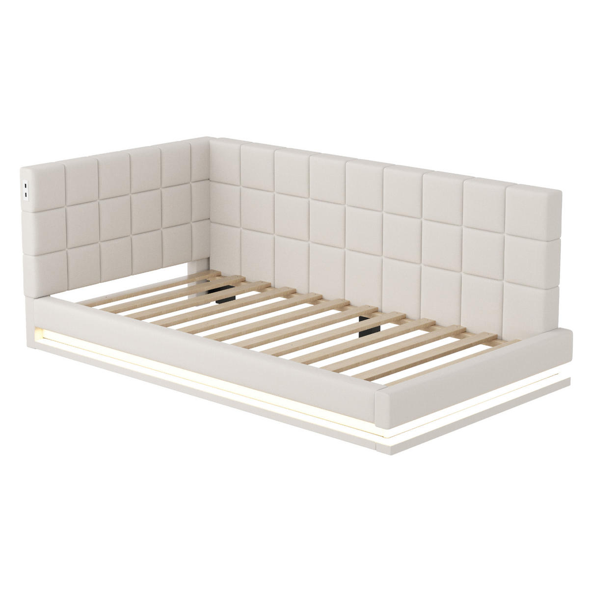 POLSTERBETT 90/200 cm Beige mit LED-Beleuchtung und USB-Anschluss - Beige, Textil (90/200cm) - Flora Grace