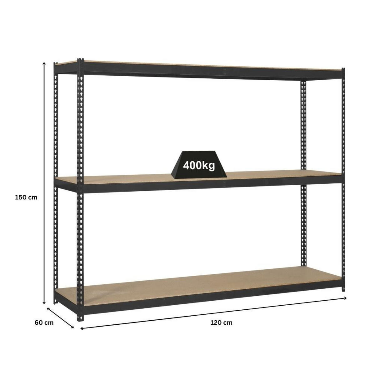 SCHWERLASTREGAL MID WOOD YETI THREE | HxBxT 150x120x60cm | Fachlast 400kg | Anthrazit - Anthrazit, Metall (120/150/60cm) - PROREGAL