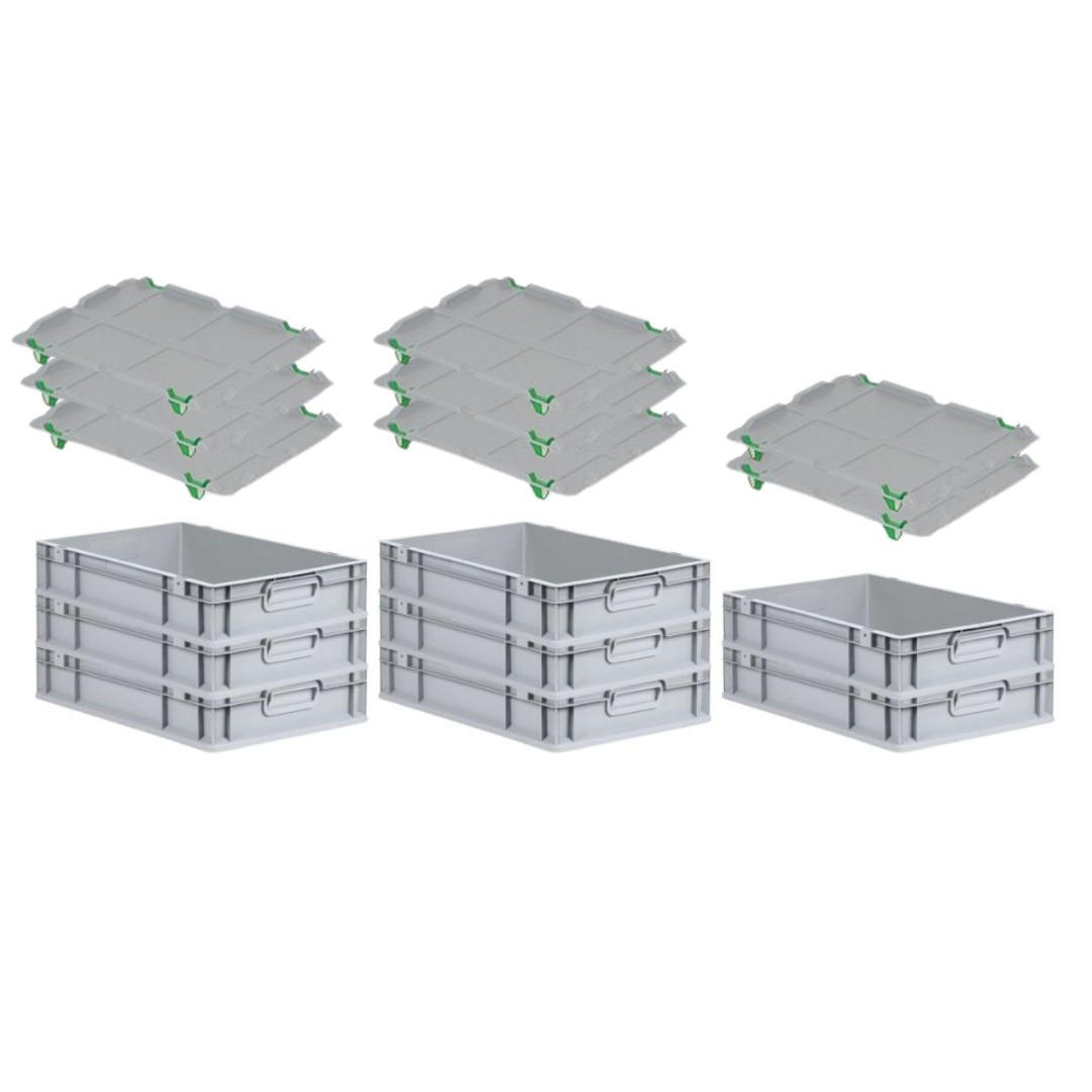 EUROBOX 8x Nextgen Economy Mit Auflagedeckel Grau/Grün Griffe Geschlossen 23 Liter - Grün, Kunststoff (40/12/60cm) - PROREGAL