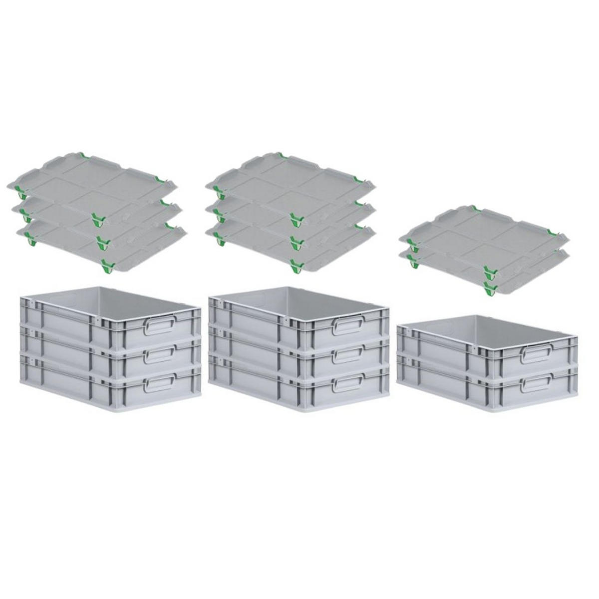 EUROBOX 8x Nextgen Economy Mit Auflagedeckel Grau/Grün Griffe Geschlossen 23 Liter - Grün, Kunststoff (40/12/60cm) - PROREGAL