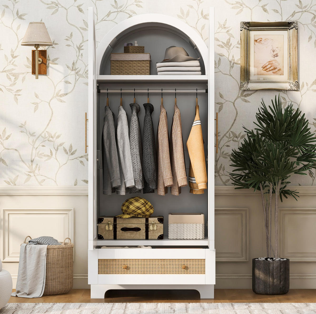 KLEIDERSCHRANK 70/55/170 cm aus Holz mit Schubladen, Weiß - Weiß, Holz (55/170/70cm) - OKMYHOME