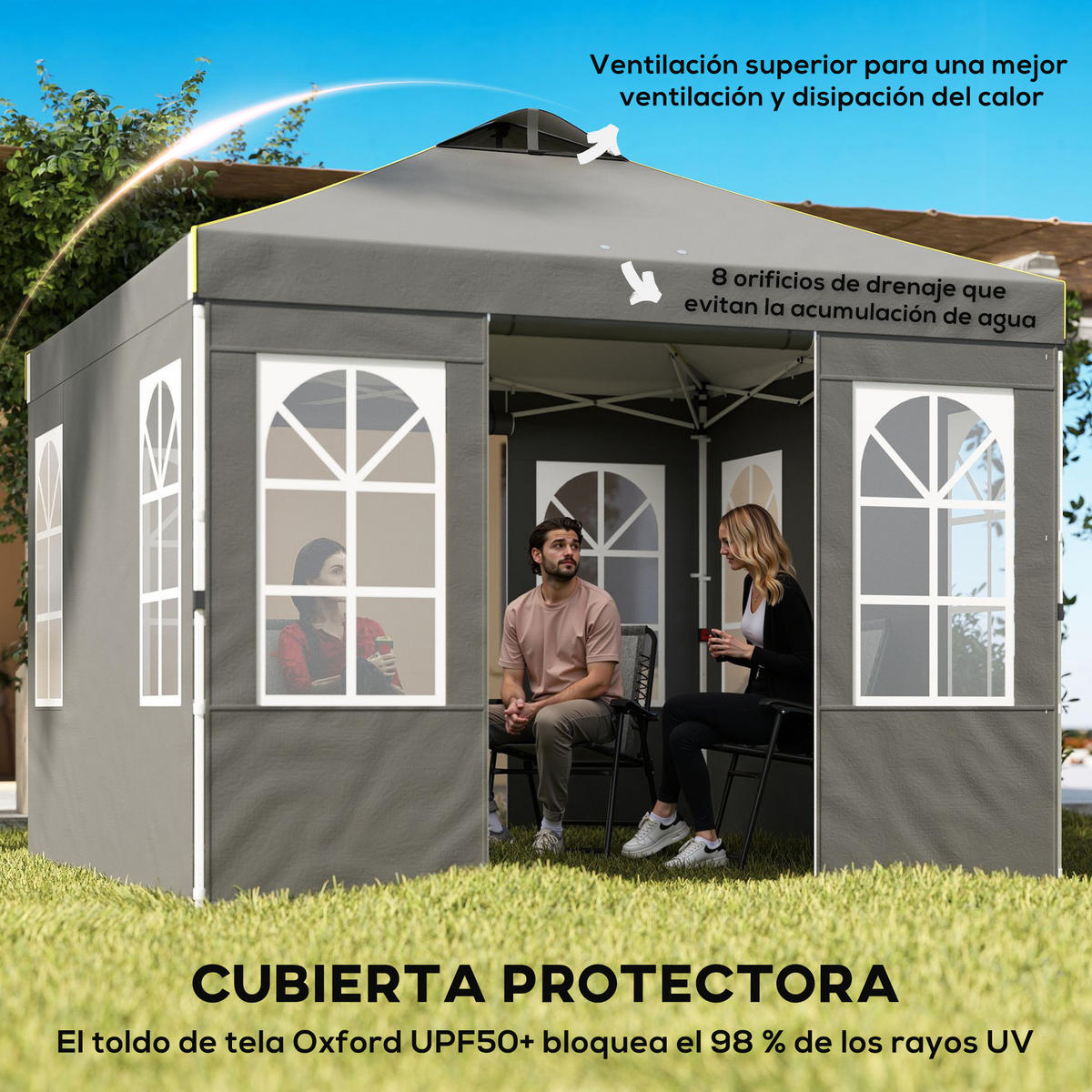 POP-UP-FALTZELT, 3×3m, dunkelgrau - Grau, Textil (293/272/293cm) - Vallsero