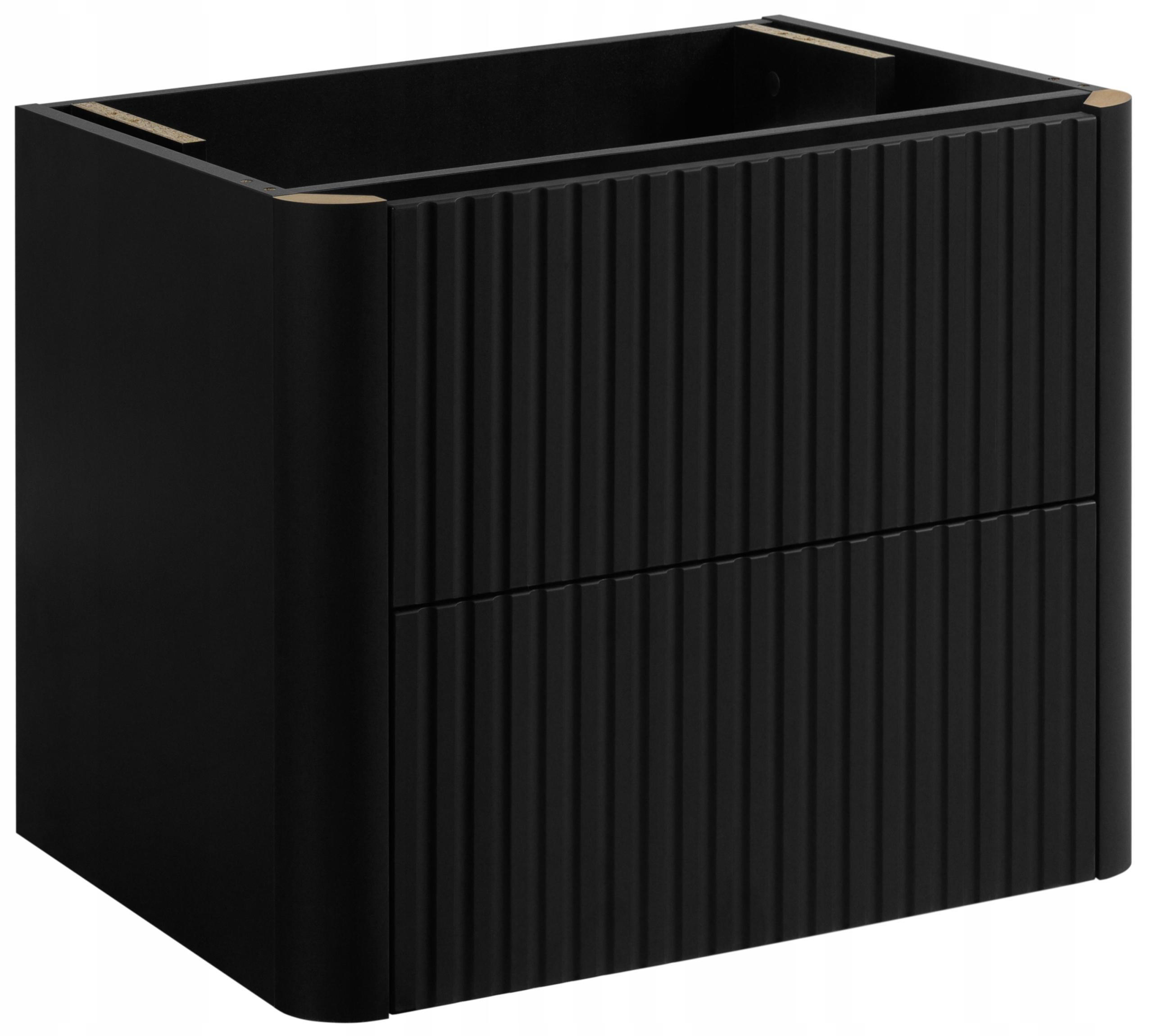 WASCHBECKENUNTERSCHRANK LINEA hängend geriffelt Schwarz matt 60/48/44 cm - Schwarz, Holzwerkstoff (60/48.4/43.7cm) - Rodan