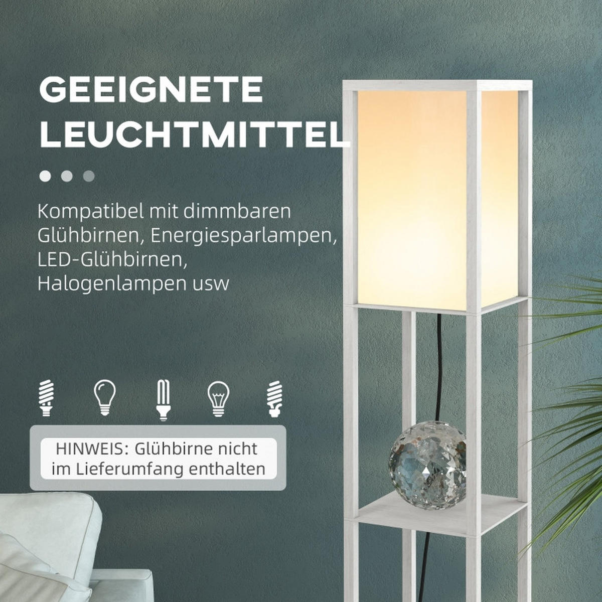 STEHLEUCHTE 26/26/160 cm Weiß mit Regalen (Ohne Glühbirne) - Weiß, Holz (26/26/160cm) - Oxeza