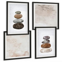 BILDER SET 4er Set - 50x50 cm & 40x60 cm Schwarzer Rahmen - Steinstapel-Boho-Malerei - Schwarz, Kunststoff (50/50cm) - TULUP