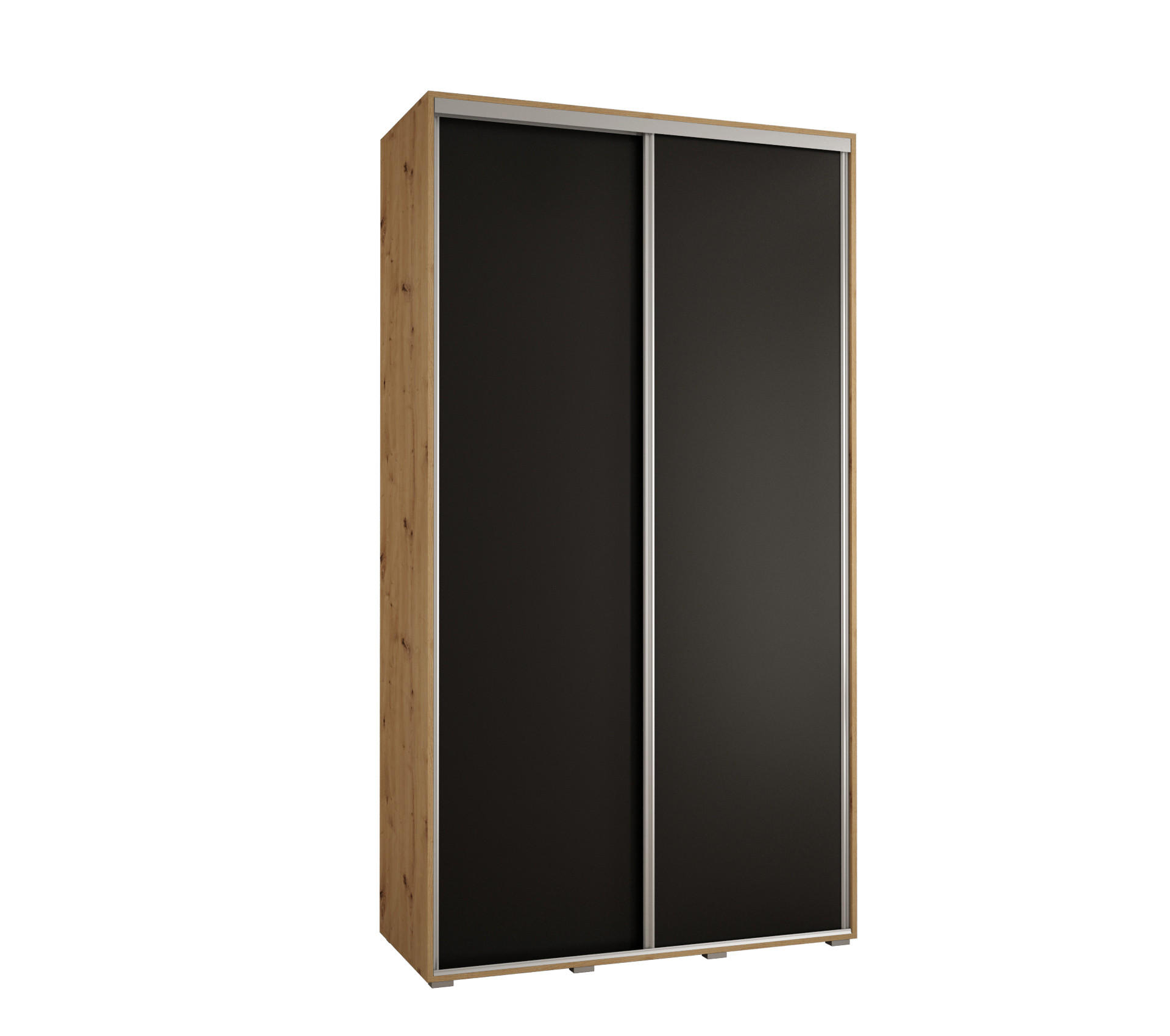 Abiks Möbel Schwebetürenschrank Eiche Artisan, Schwarz, Silber 140x235x60 cm