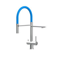 3-WEGE-KÜCHENARMATUR, Edelstahl Massiv aus Chirurgenstahl, Gebürstet und Hellblau, 2-Strahl-Brause - Hellblau, Metall (24/49/24cm) - VIZIO