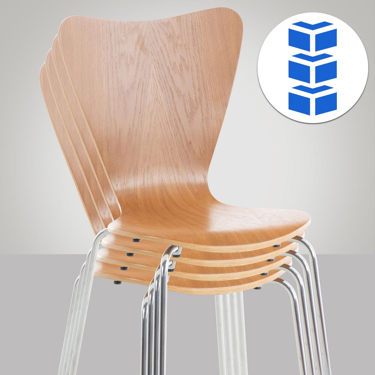 BESUCHERSTUHL 16er Set Holz eiche - Eichefarben, Holz/Metall (45/85/49cm) - CLP