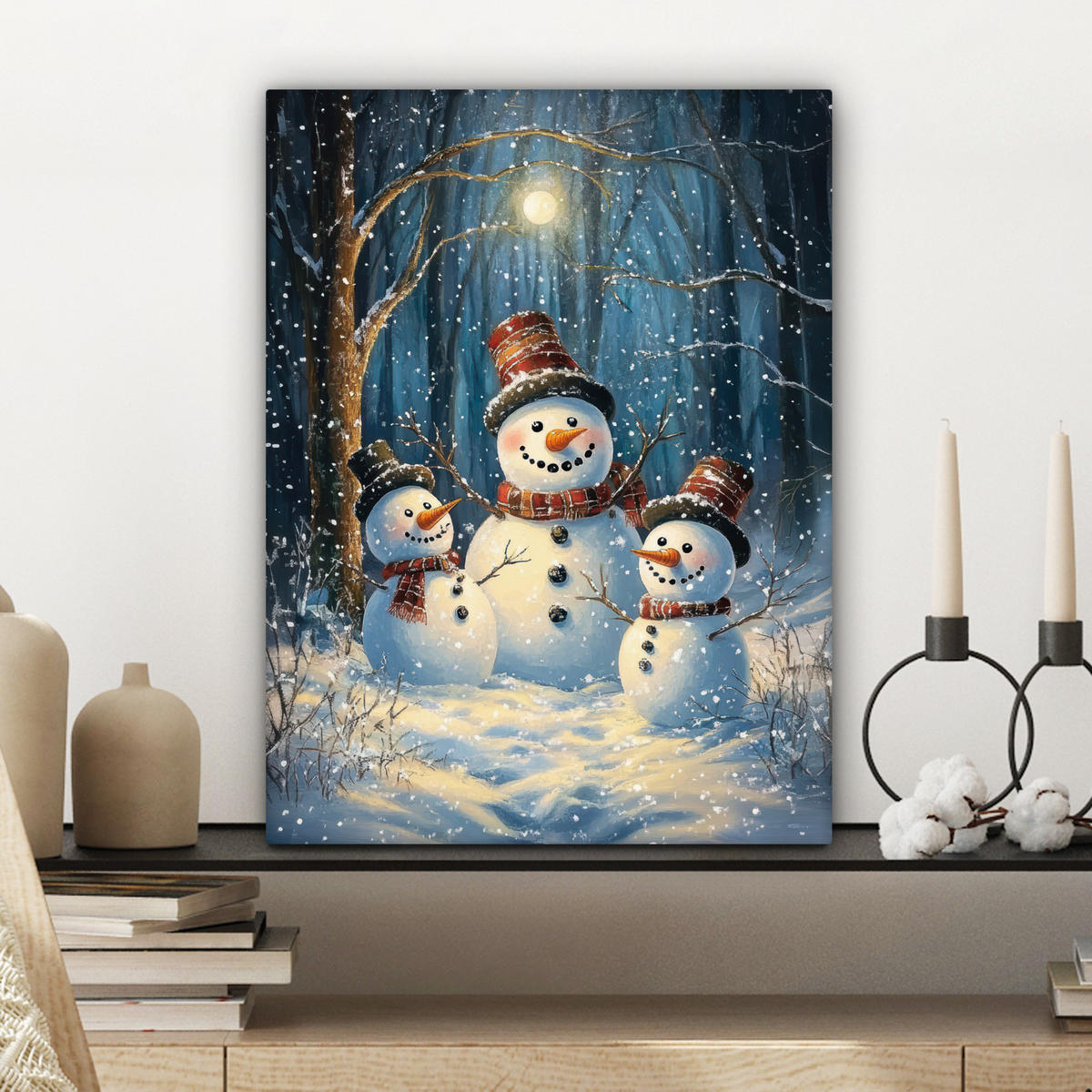 LEINWANDBILD Schneemann - Schnee - Winter - Wald Room Decor 30x40 cm - Hellblau, Textil (30/40cm) - MuchoWow