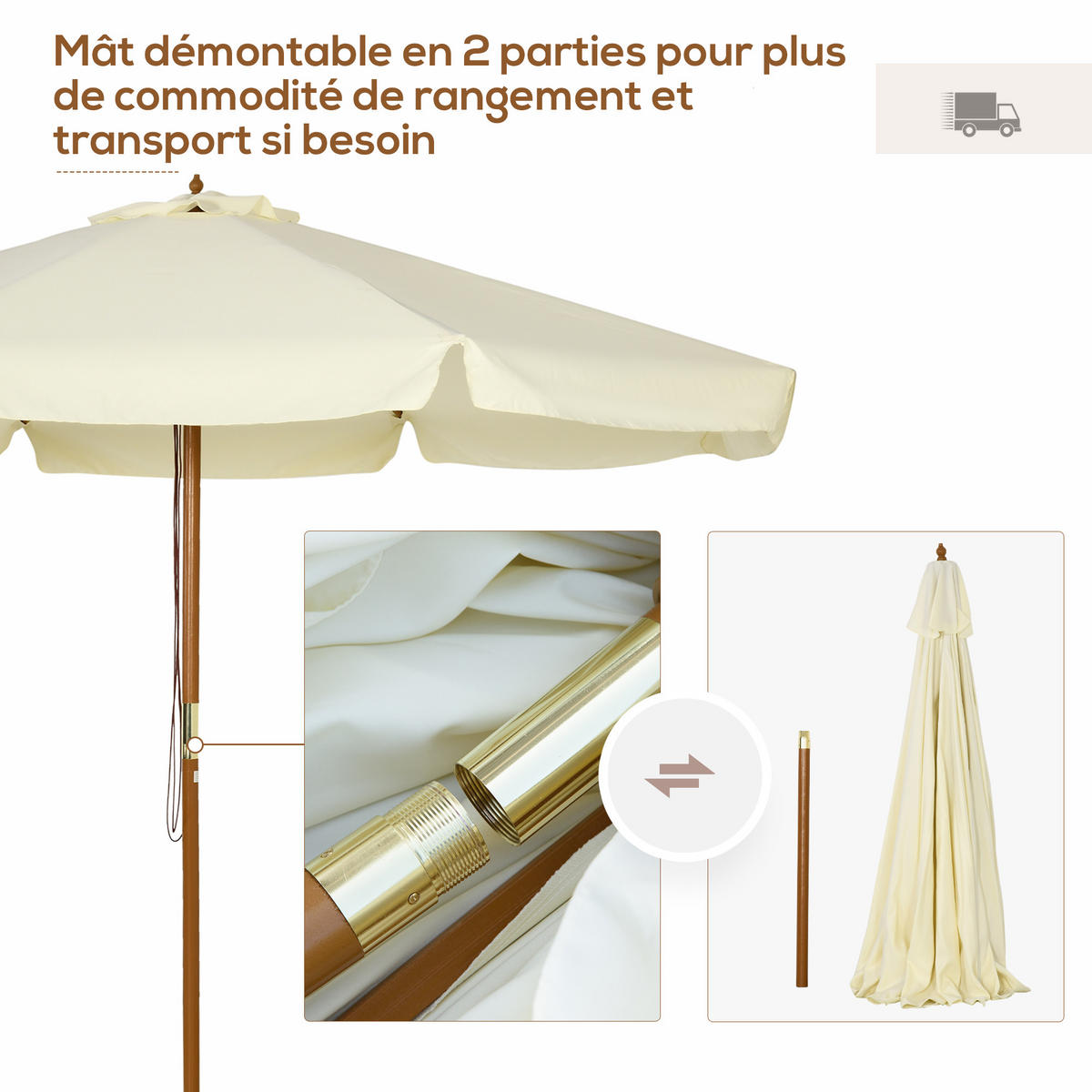 SONNENSCHIRM DE-11419 rund, Bambus, Ø 3 m Beige - Beige, Holzwerkstoff (325/325cm) - ComfortXL