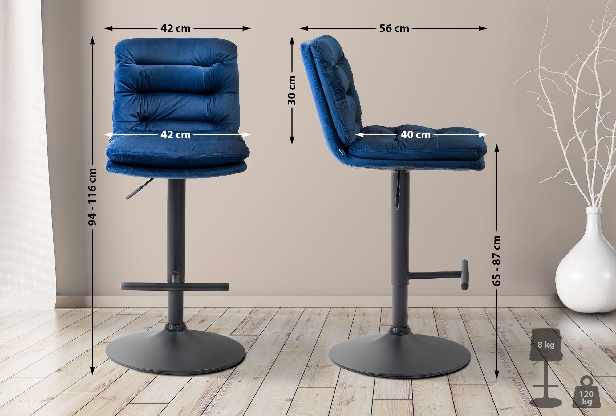 Thumbnail - CLP Barhocker, Blau, Textil, 42x94x56 cm, Esszimmer, Barmöbel, Barhocker