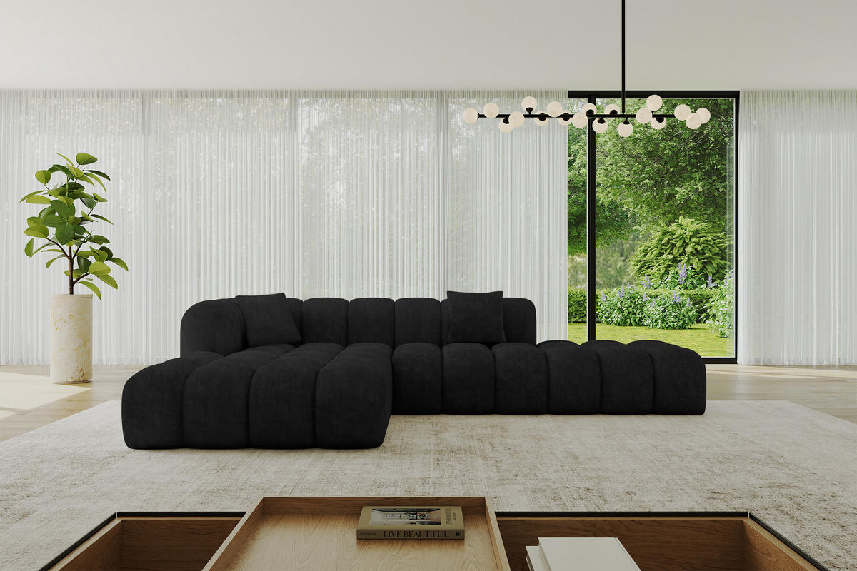 ECKSOFA Ottomane Links OLEA-L2 - 289x176x71 cm Schwarz - Schwarz, Holzwerkstoff/Kunststoff (289/176cm) - ALTDECOR
