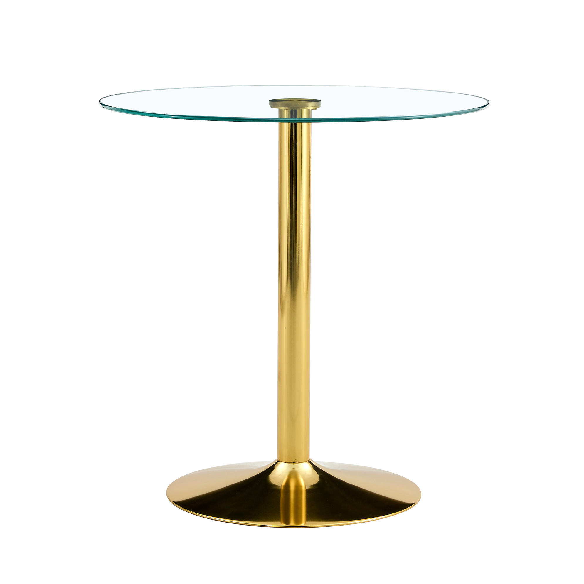 RUNDER Bartisch 89/89 cm aus Glas mit Metallgestell in Gold, Höhe 92 cm - Goldfarben, Holzwerkstoff (89/89/92cm) - BEAOK