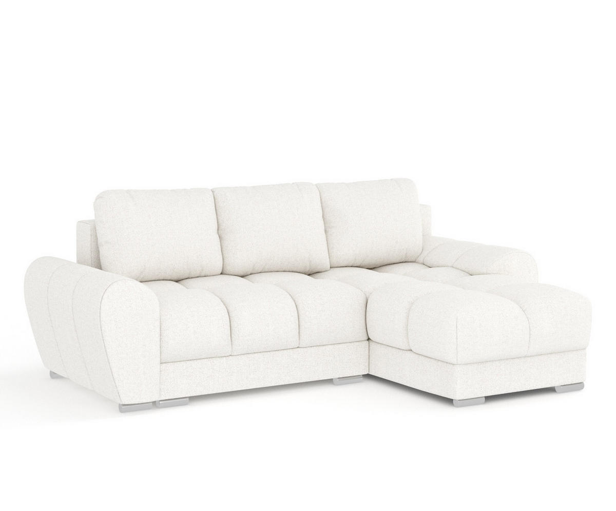 ECKSOFA MIT SCHLAFFUNKTION Peebles Creme Webstoff - Chromfarben/Creme, Holz/Holzwerkstoff (256/175cm) - Maison de Reve
