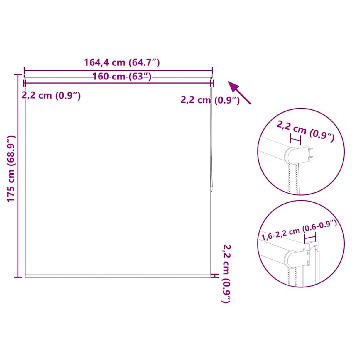 VERDUNKELUNGSROLLO 164,4/175 cm Stoffbreite 160 cm aus Polyester Schwarz - Schwarz, Textil (160/175cm) - vidaXL