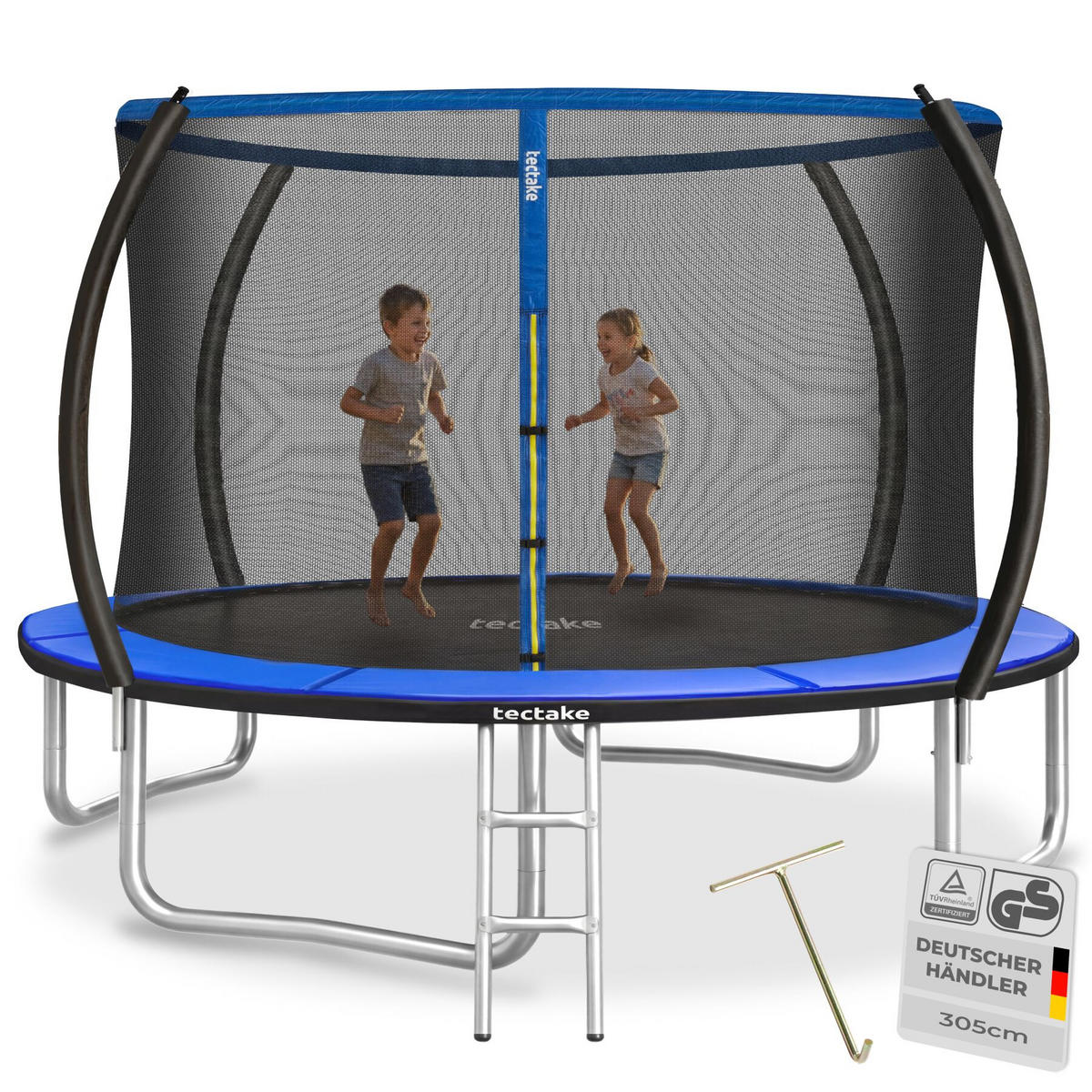 TRAMPOLIN Jumpy, inklusive Einstiegsleiter, schwarz/blau - Blau/Schwarz, Metall (322/265/322cm) - tectake