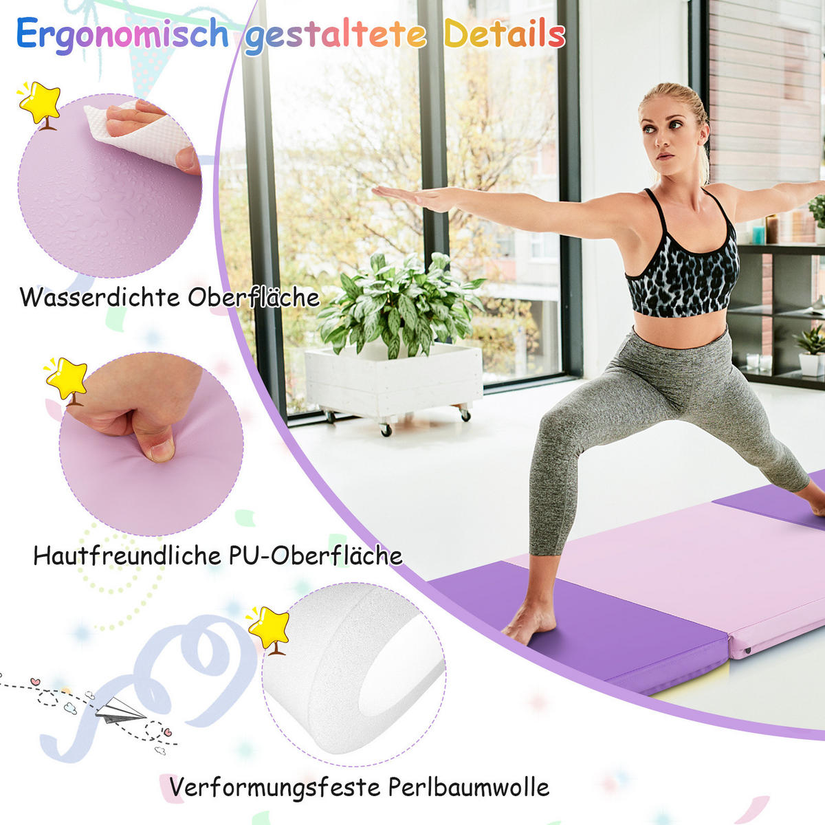 TRÄNINGSMATTA violett - Syrénfärgad, Läder (180/60cm) - COSTWAY