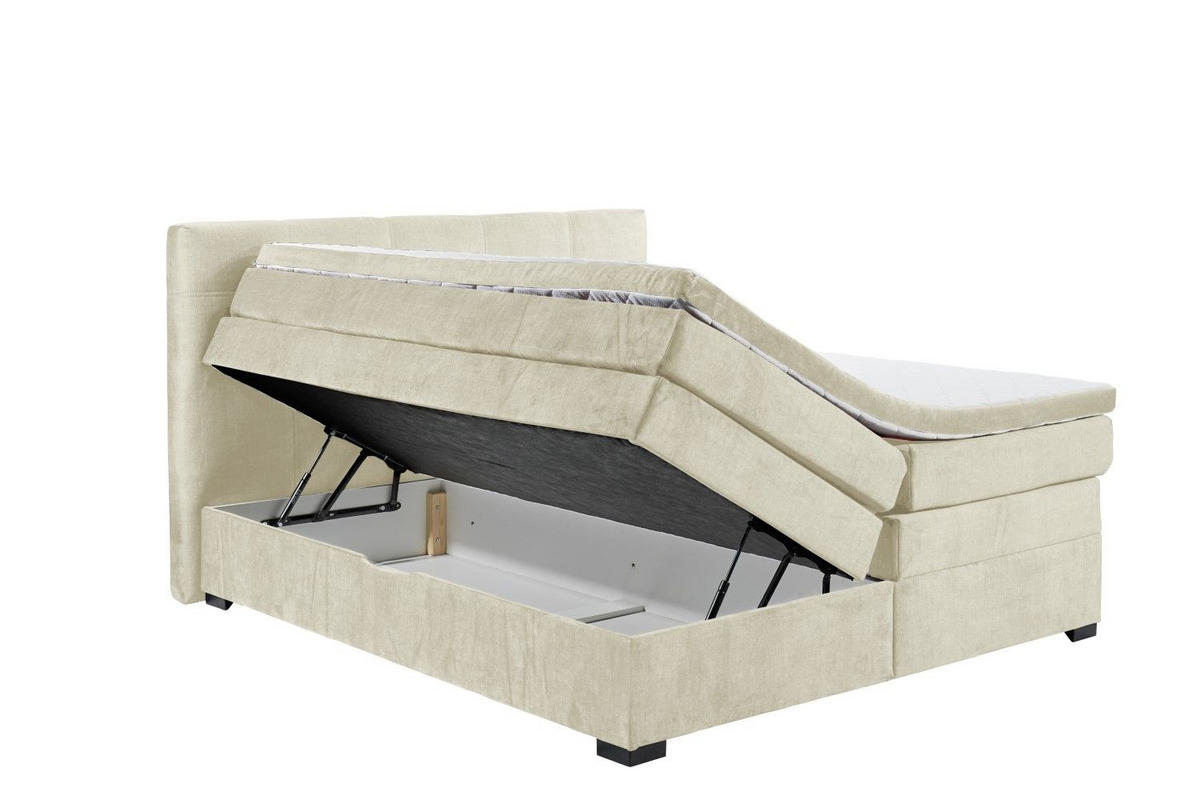 BOXSPRINGBETT inkl. 7-Zonen-Tonnentaschenfederkern-Matratze, Topper, Unterbox und Bettkasten - Beige/Graphitfarben, Holz/Holzwerkstoff (180/200cm) - ed exciting design