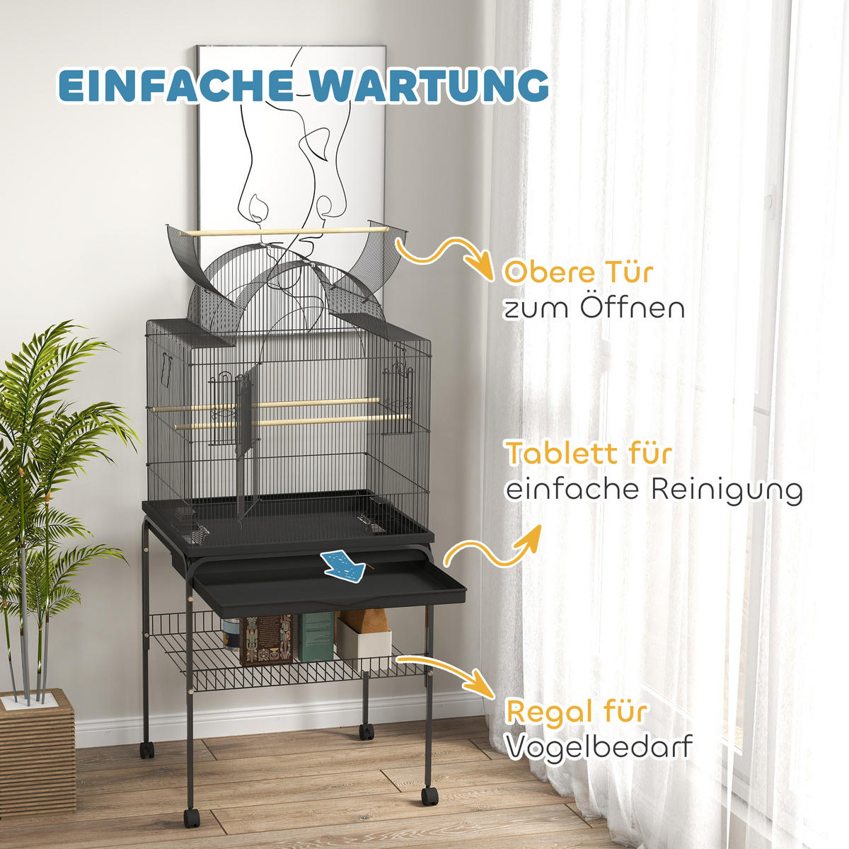 VOGELKÄFIG DE-10634 Schwarz - Schwarz, Metall (53/144/63cm) - ComfortXL