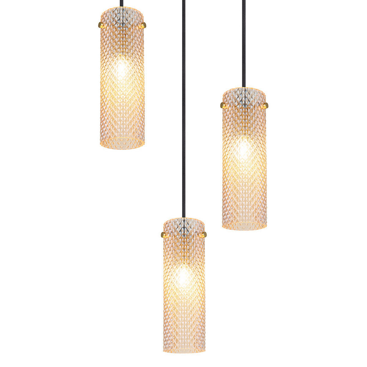 PENDELLEUCHTE Metall, Gold, Amberglas, 3-flammig - Goldfarben, Glas (35/35/120cm) - Globo Lighting