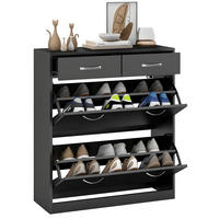 SCHUHSCHRANK Schwarz Holzwerkstoff mit Fächern und Schubladen 1 Stück - Schwarz, Holzwerkstoff (80/91.5/30cm) - PANGIVO