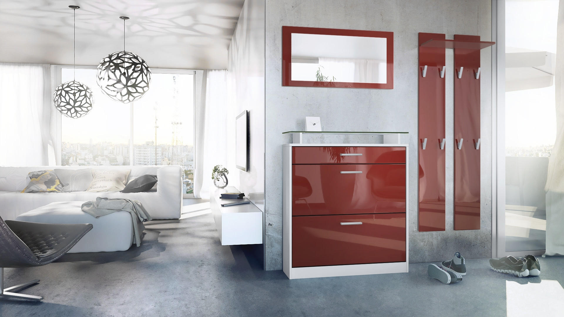 GARDEROBE Loret Front in Bordeaux Hochglanz - Bordeaux, Holzwerkstoff (180/200/23cm) - Vladon