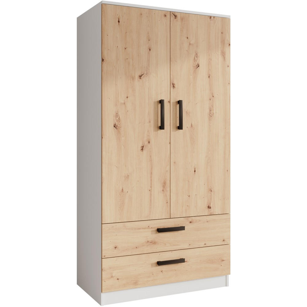 DREHTÜRENSCHRANK Trend, mit Schubladen, Weiß+eiche Artisan - Schwarz/Weiß, Holzwerkstoff (90/180/50cm) - Beautysofa